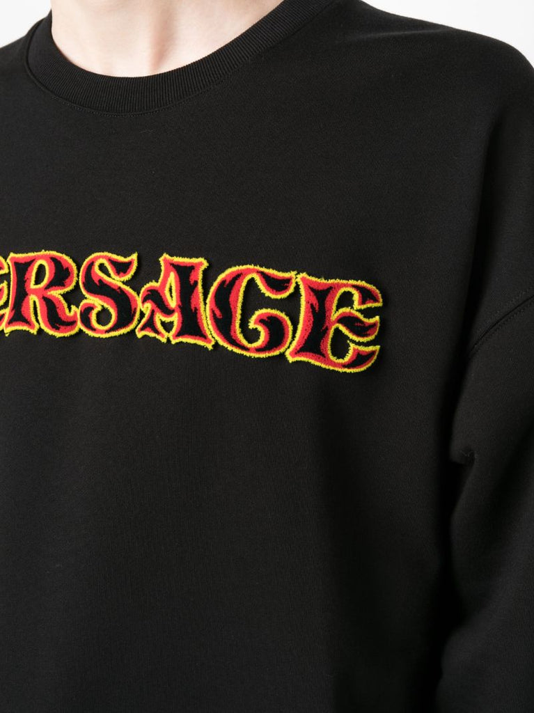 Black Logo Embroidery Cotton Sweatshirt
