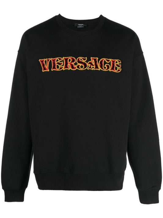 Black Logo Embroidery Cotton Sweatshirt