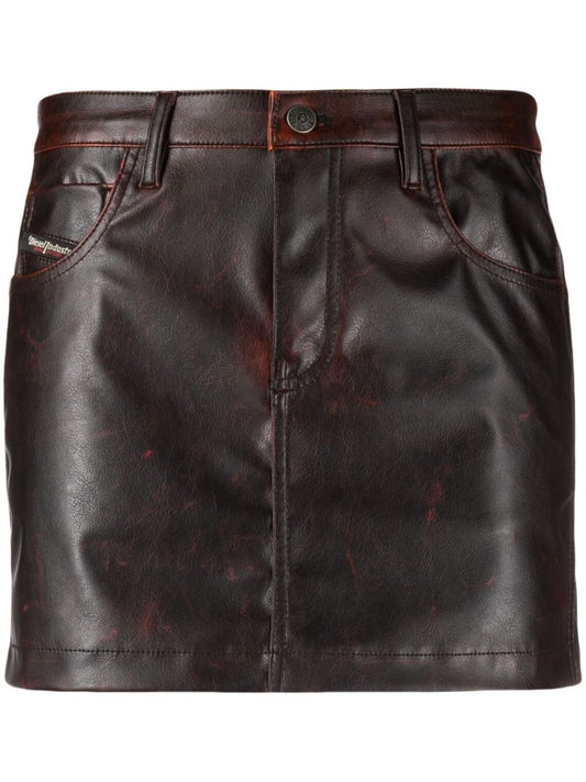 Brown Leather O-kin Mini Skirt