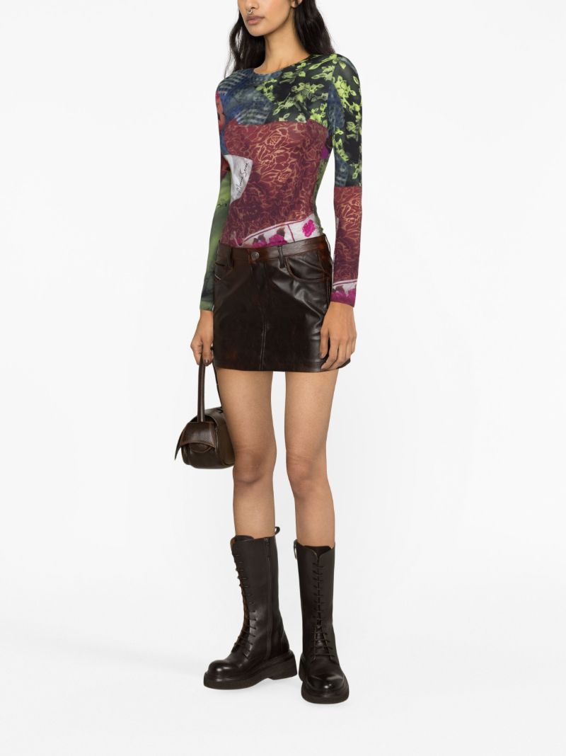 Brown Leather O-kin Mini Skirt