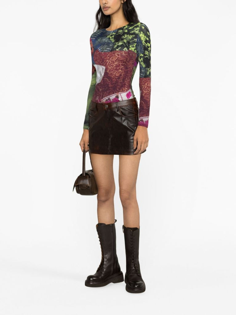 Brown Leather O-kin Mini Skirt