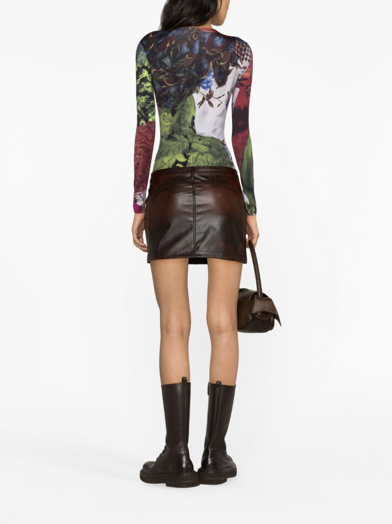 Brown Leather O-kin Mini Skirt