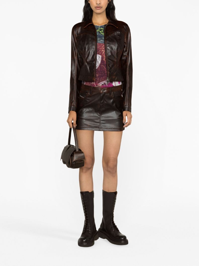 Brown Leather O-kin Mini Skirt