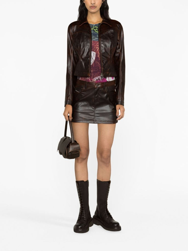 Brown Leather O-kin Mini Skirt