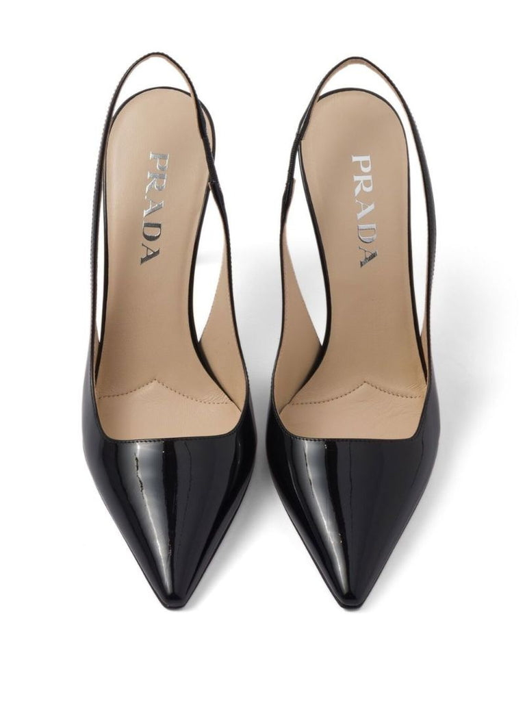 Black Slingback Patent Leather Pumps
