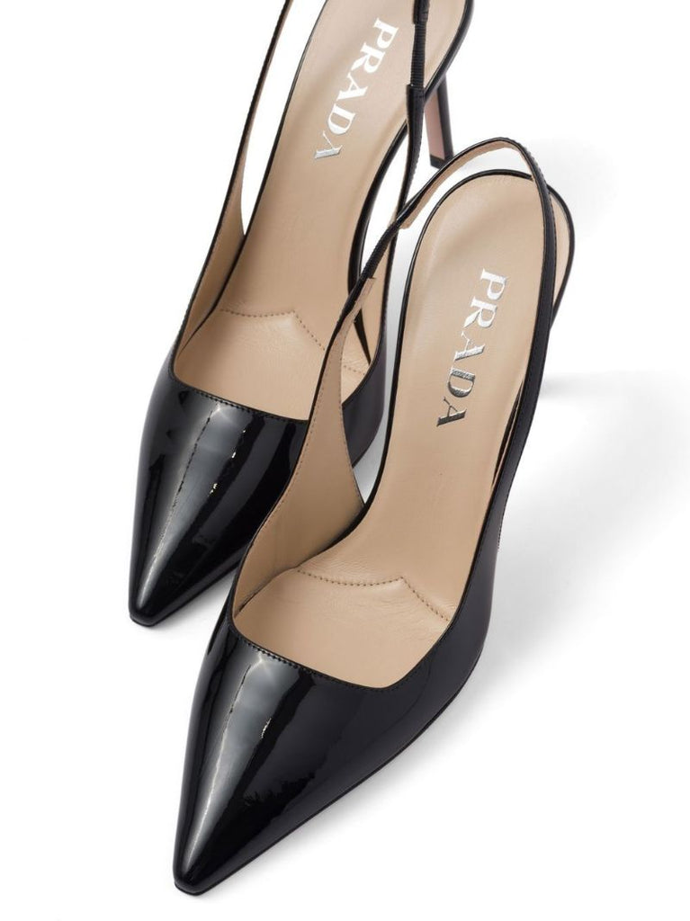 Black Slingback Patent Leather Pumps