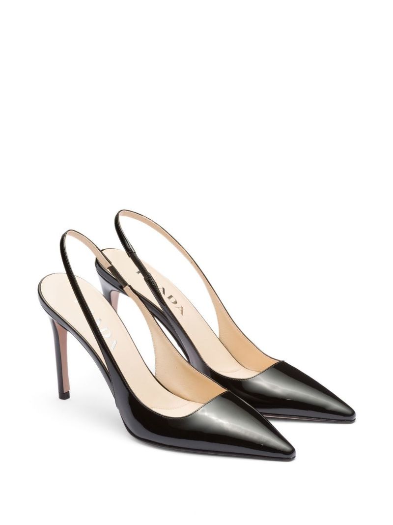Black Slingback Patent Leather Pumps