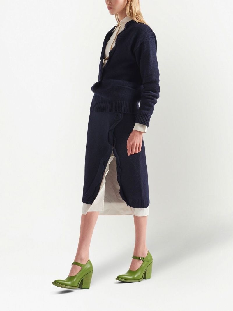 Blue Cashmere Knitted Pencil Skirt