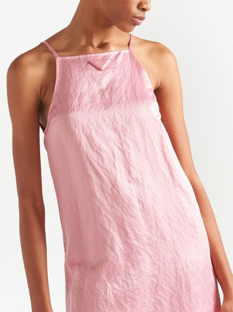 Pink A-line Satin Mini Dress