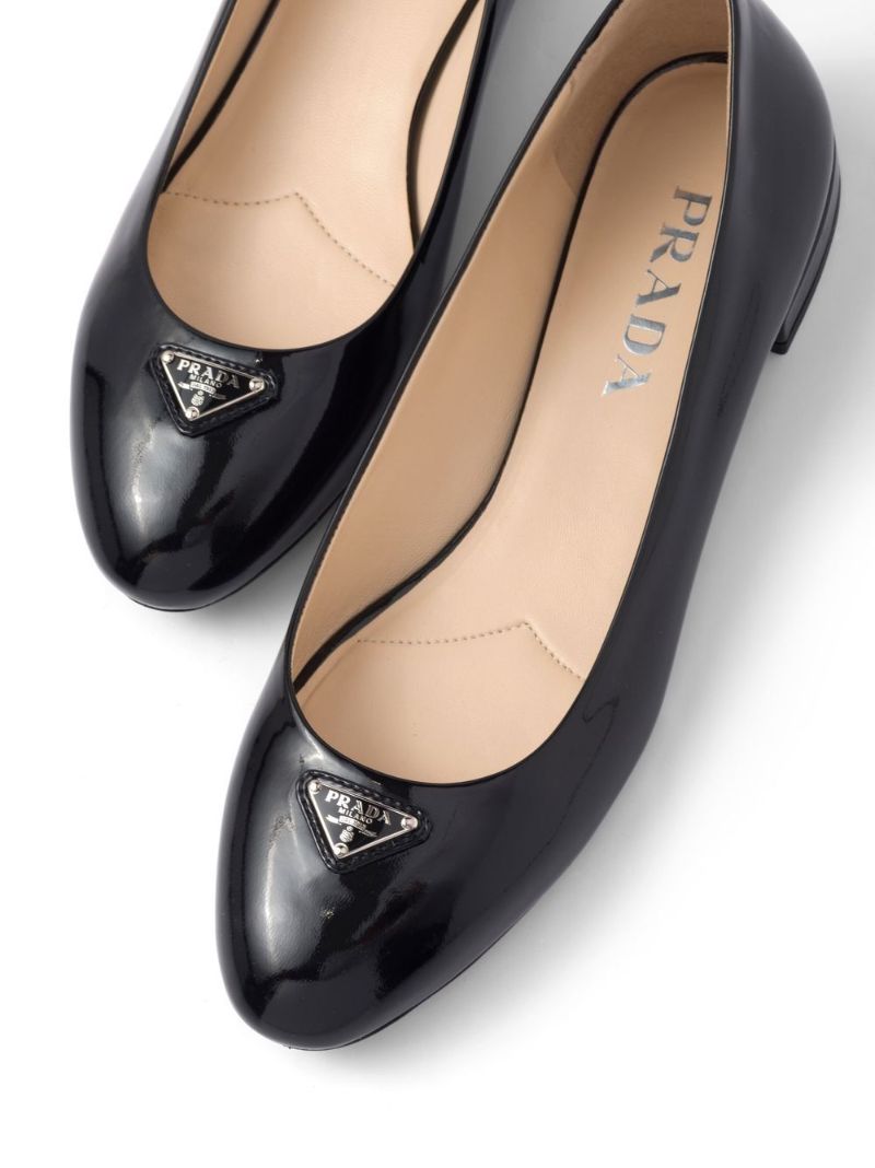 Black Logo Patent Leather Ballerina Shoes