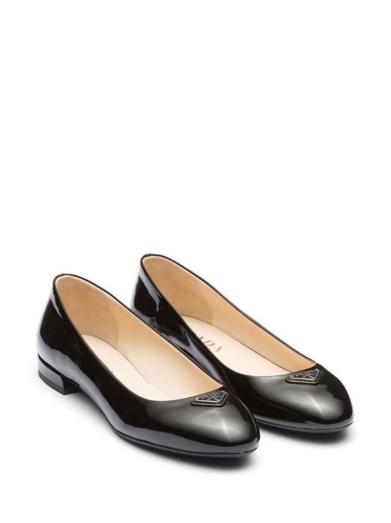 Black Logo Patent Leather Ballerina Shoes