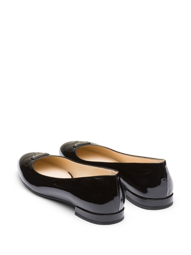 Black Logo Patent Leather Ballerina Shoes