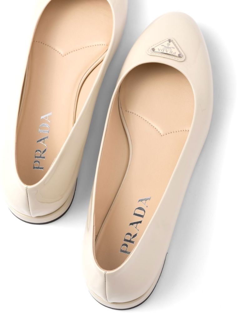 Neutral Logo Patent Leather Ballerina Shoes