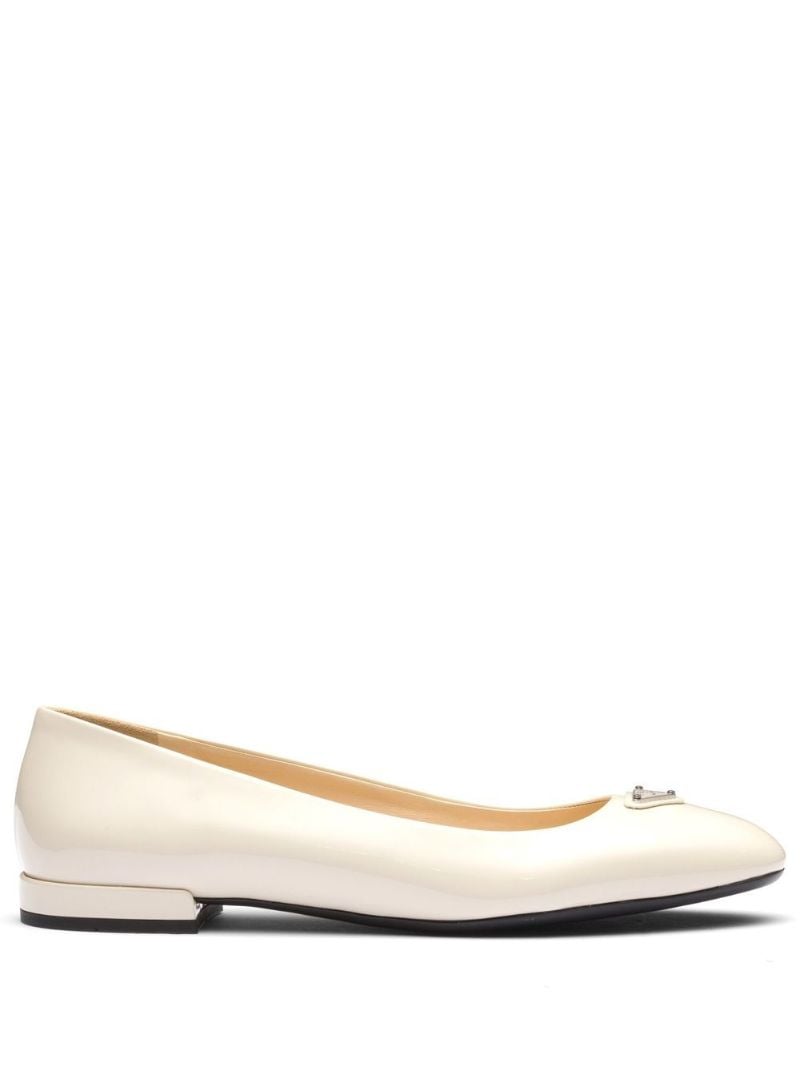 Neutral Logo Patent Leather Ballerina Shoes