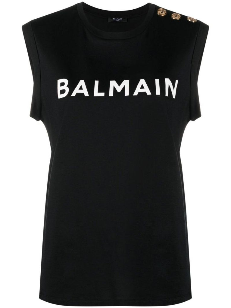Black Logo Cotton Tank Top