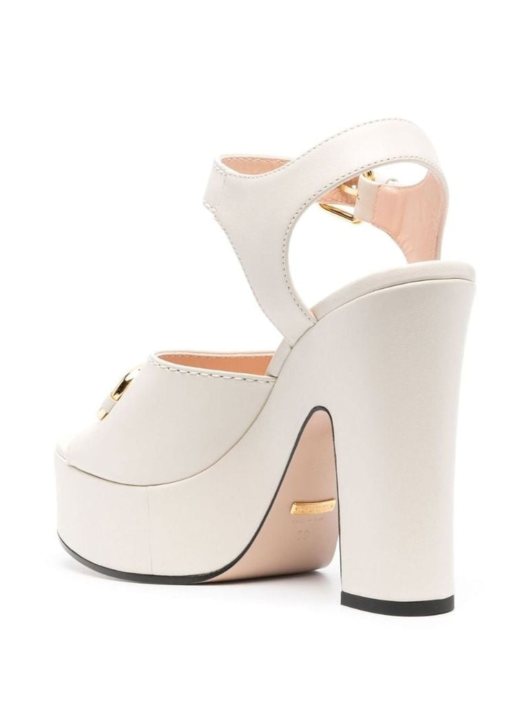 White 85 Horsebit Leather Platform Sandals