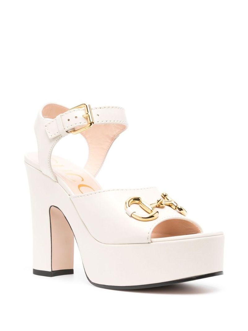 White 85 Horsebit Leather Platform Sandals