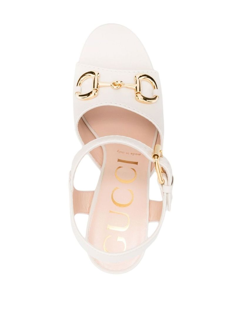 White 85 Horsebit Leather Platform Sandals