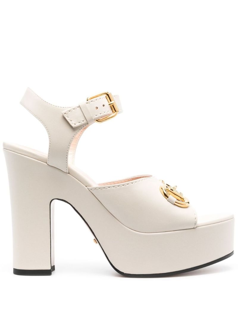 White 85 Horsebit Leather Platform Sandals