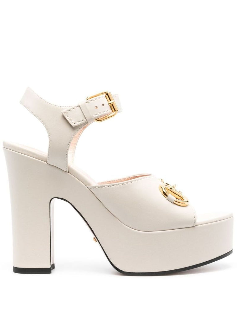 White 85 Horsebit Leather Platform Sandals