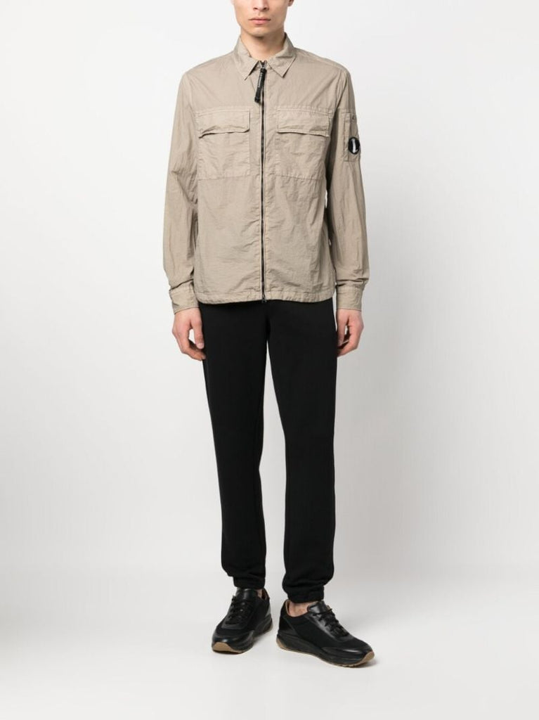 Brown Crinkled Zip Up Shirt