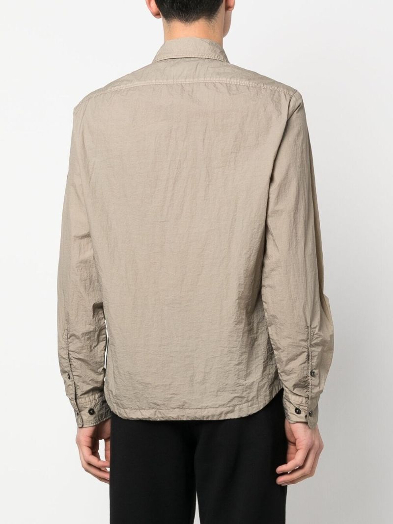 Brown Crinkled Zip Up Shirt