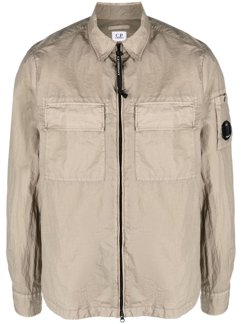 Brown Crinkled Zip Up Shirt