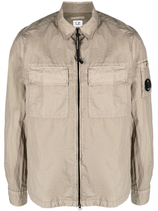 Brown Crinkled Zip Up Shirt