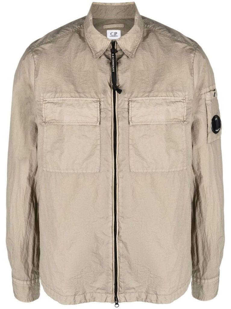 Brown Crinkled Zip Up Shirt