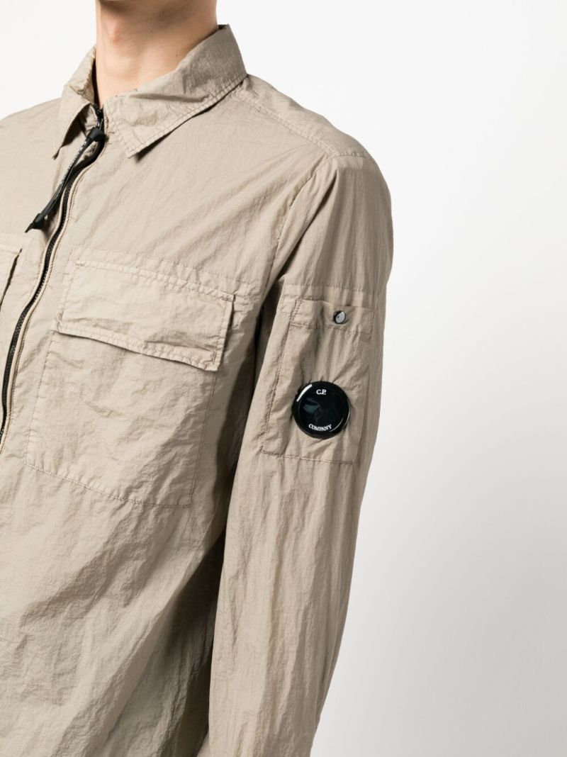 Brown Crinkled Zip Up Shirt