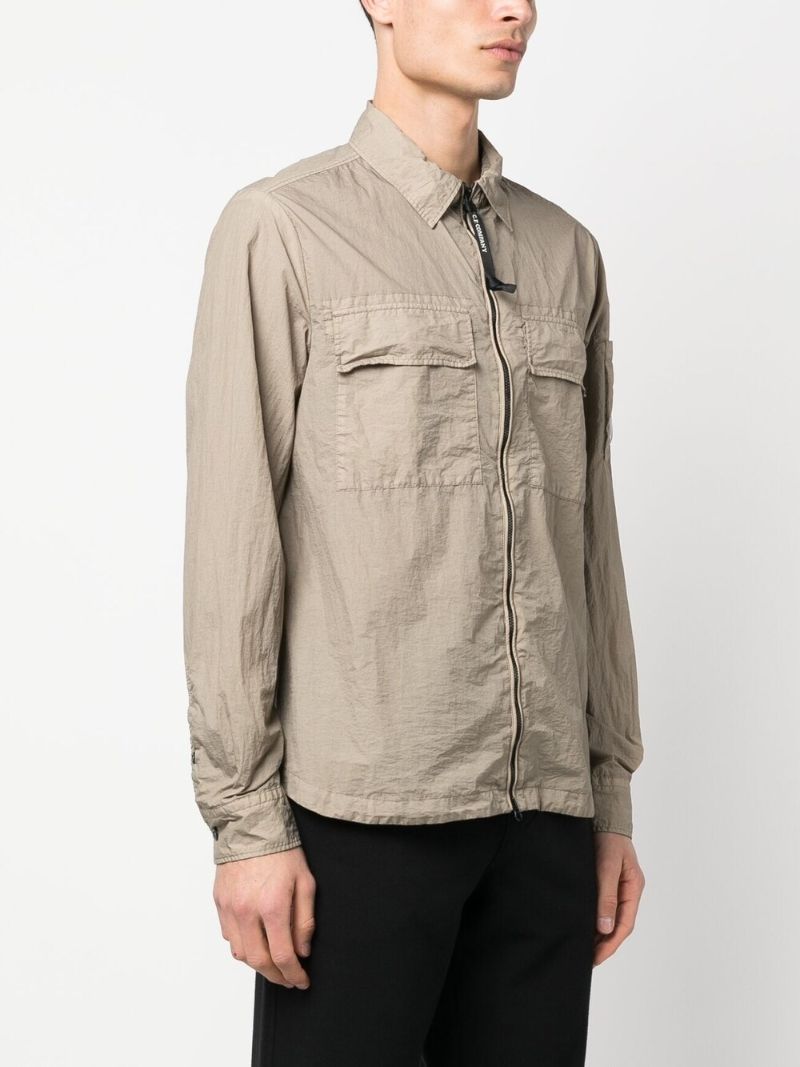 Brown Crinkled Zip Up Shirt