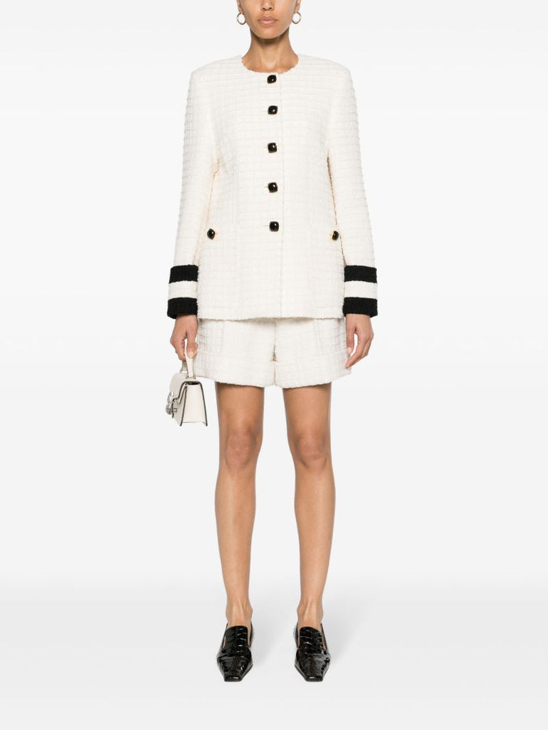 White High-waist Tweed Shorts