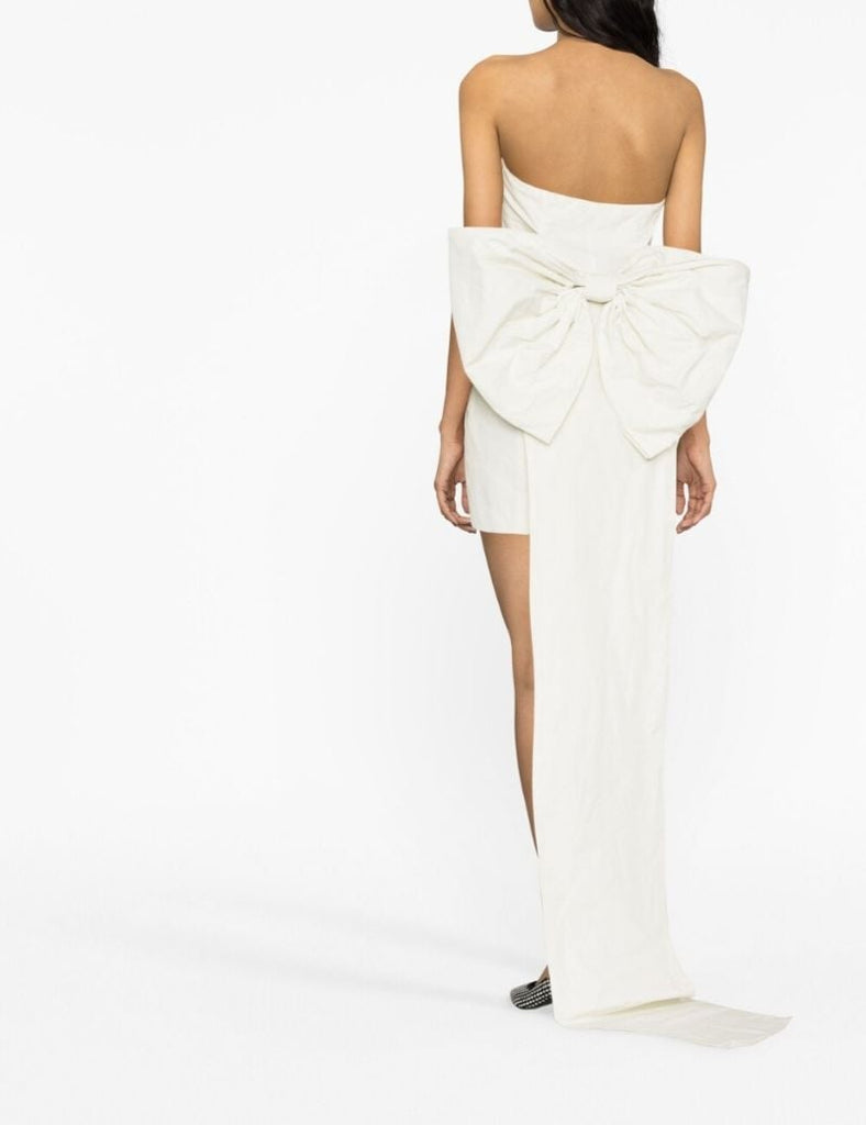 White Bow Embellished Strapless Mini Dress