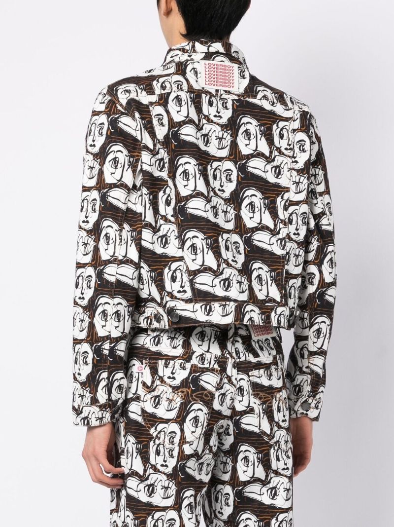 Black Art Face Print Denim Jacket