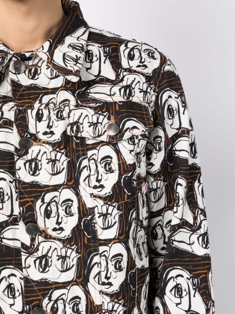 Black Art Face Print Denim Jacket