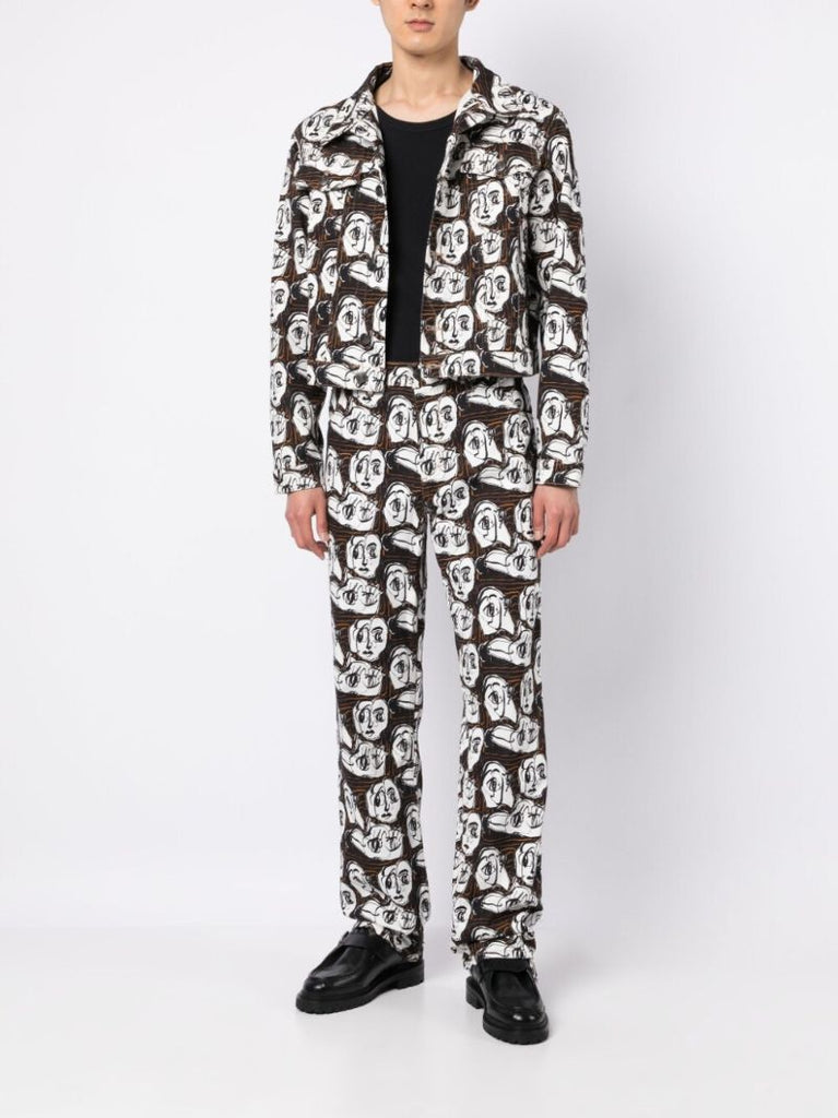 Black Art Face Print Denim Jacket