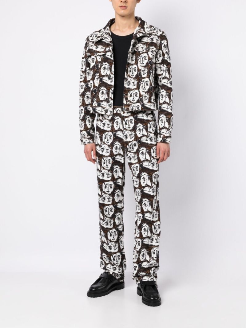 Black Art Face Print Denim Jacket
