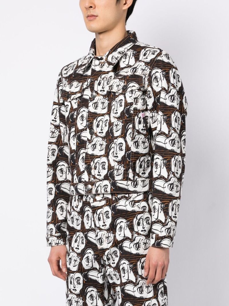 Black Art Face Print Denim Jacket