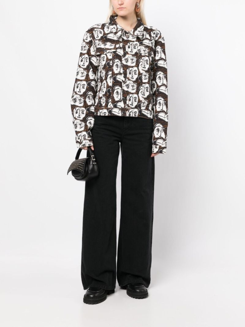 Black Art Face Print Denim Jacket