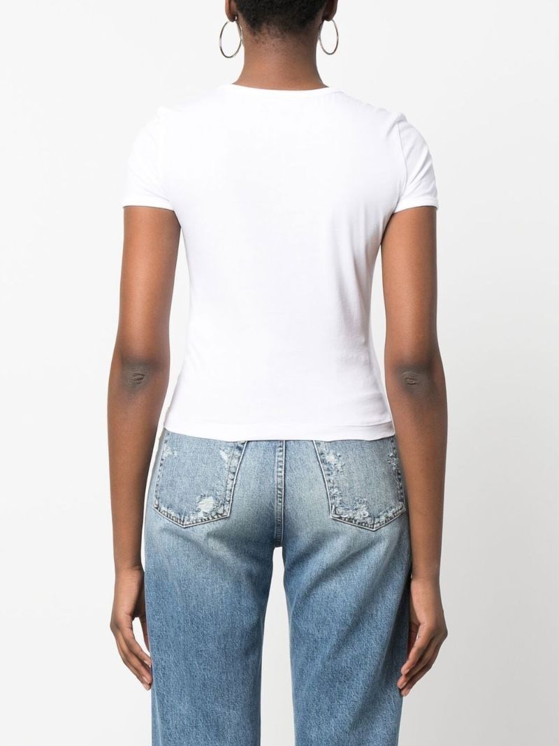 White Distressed Logo-print T-shirt