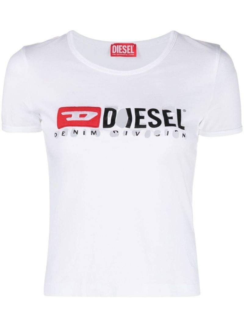 White Distressed Logo-print T-shirt