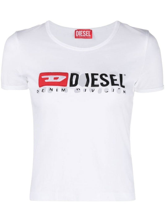 White Distressed Logo-print T-shirt