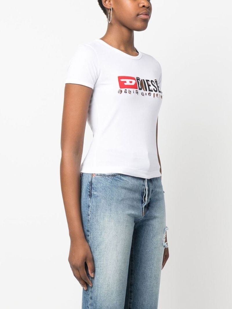 White Distressed Logo-print T-shirt