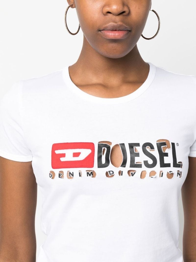 White Distressed Logo-print T-shirt