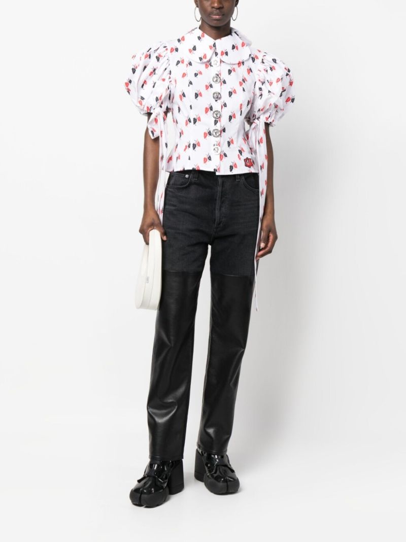White Leaf Print Organic Cotton Blouse