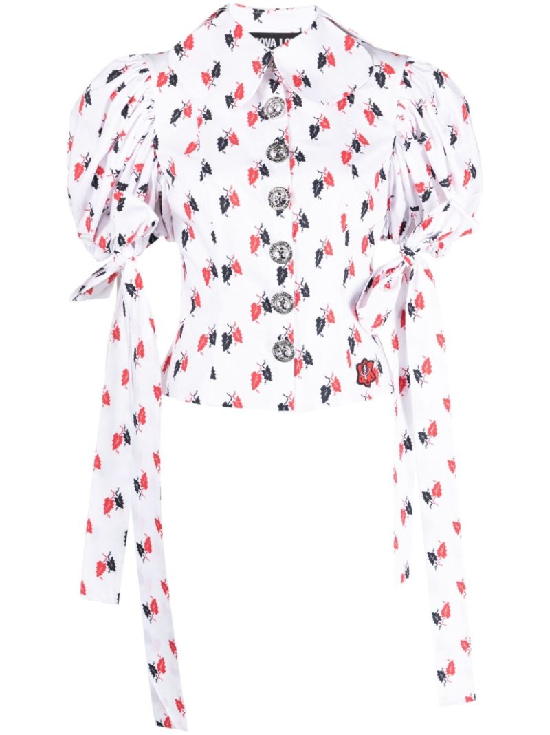 White Leaf Print Organic Cotton Blouse