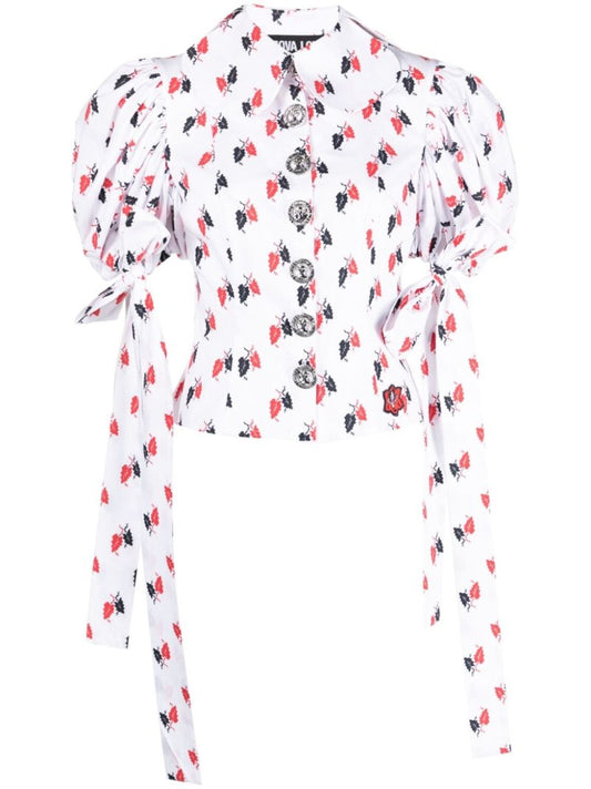 White Leaf Print Organic Cotton Blouse