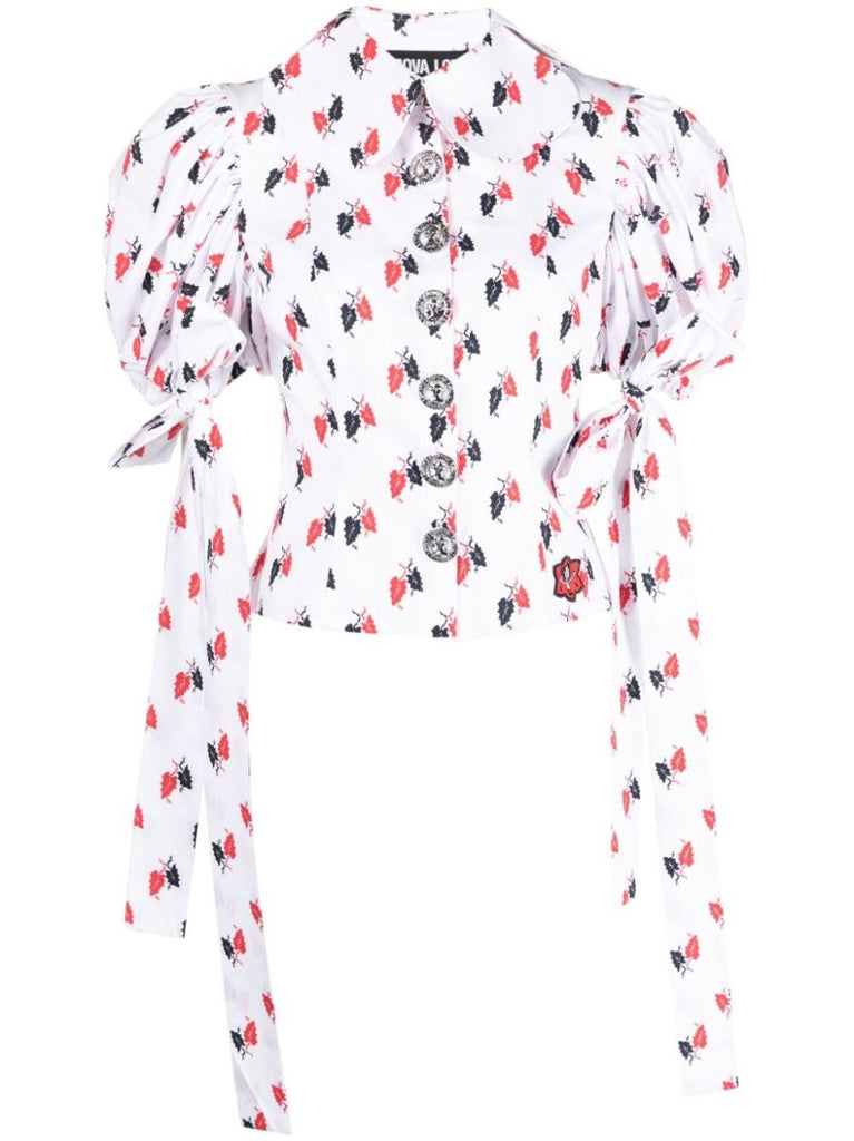 White Leaf Print Organic Cotton Blouse
