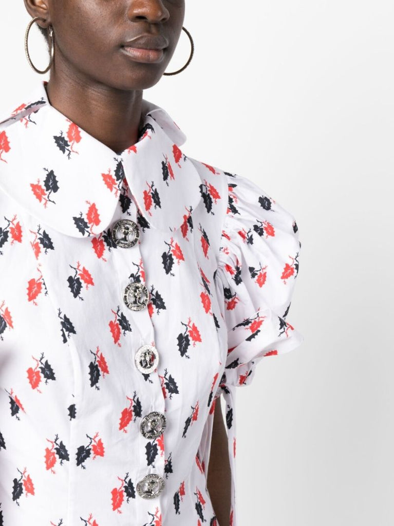 White Leaf Print Organic Cotton Blouse