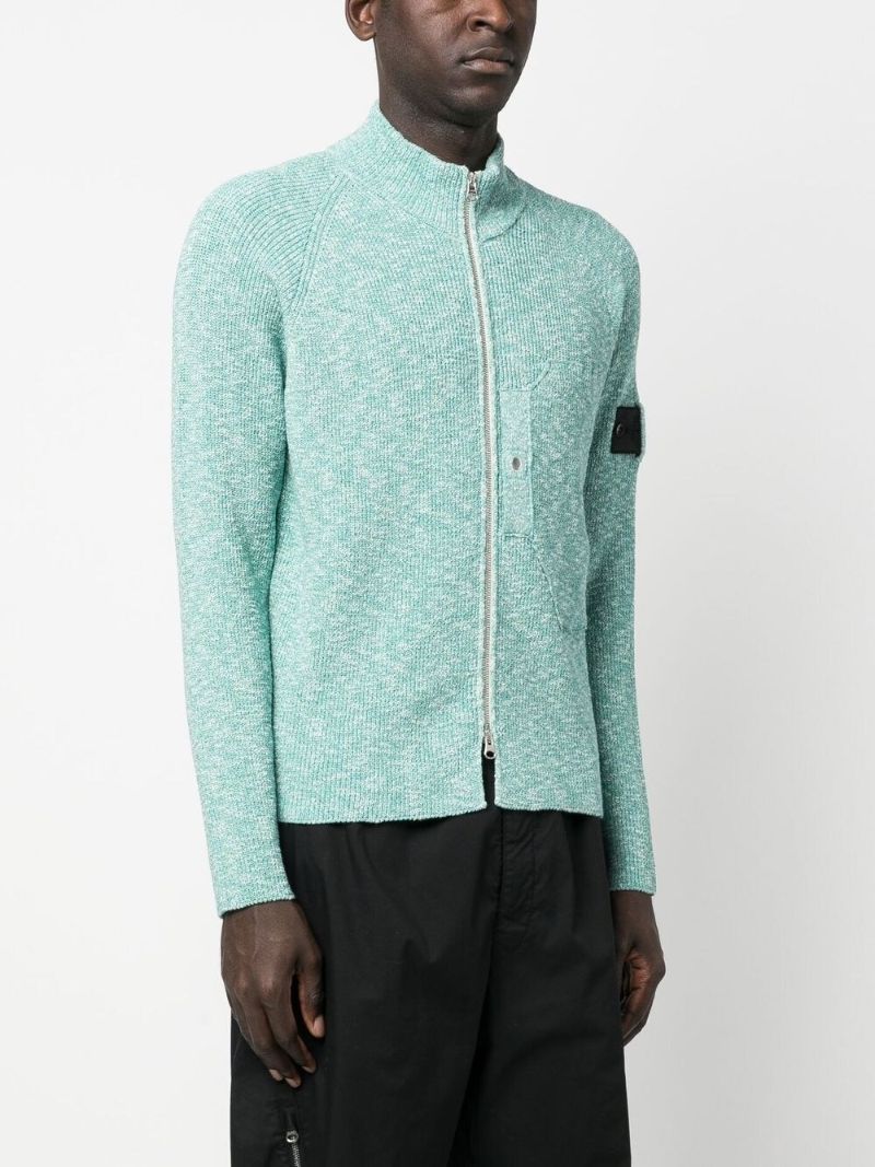 Blue Logo-patch Zip-up Cardigan